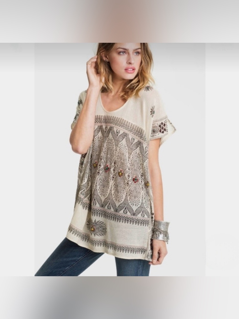 Free People New Romantics Boho Byzantine Dreams Tunic Antique Ivory Size Medium